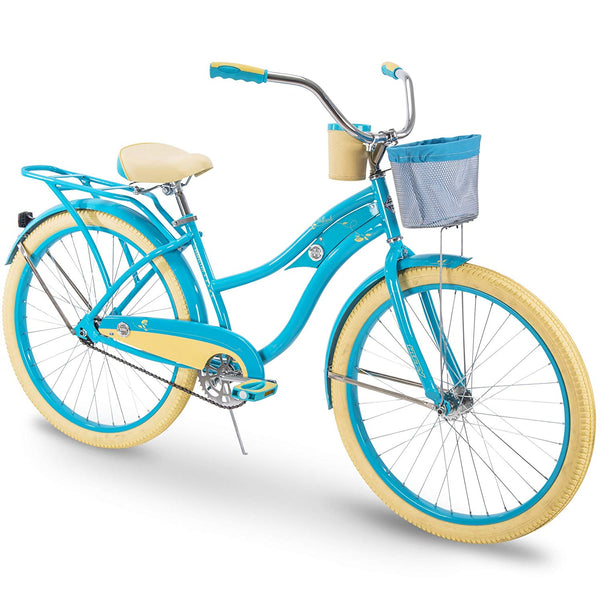 teal cruiser bike with basket